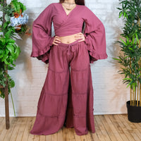 Flowy Tiered Cotton Pants with Ruffle Top