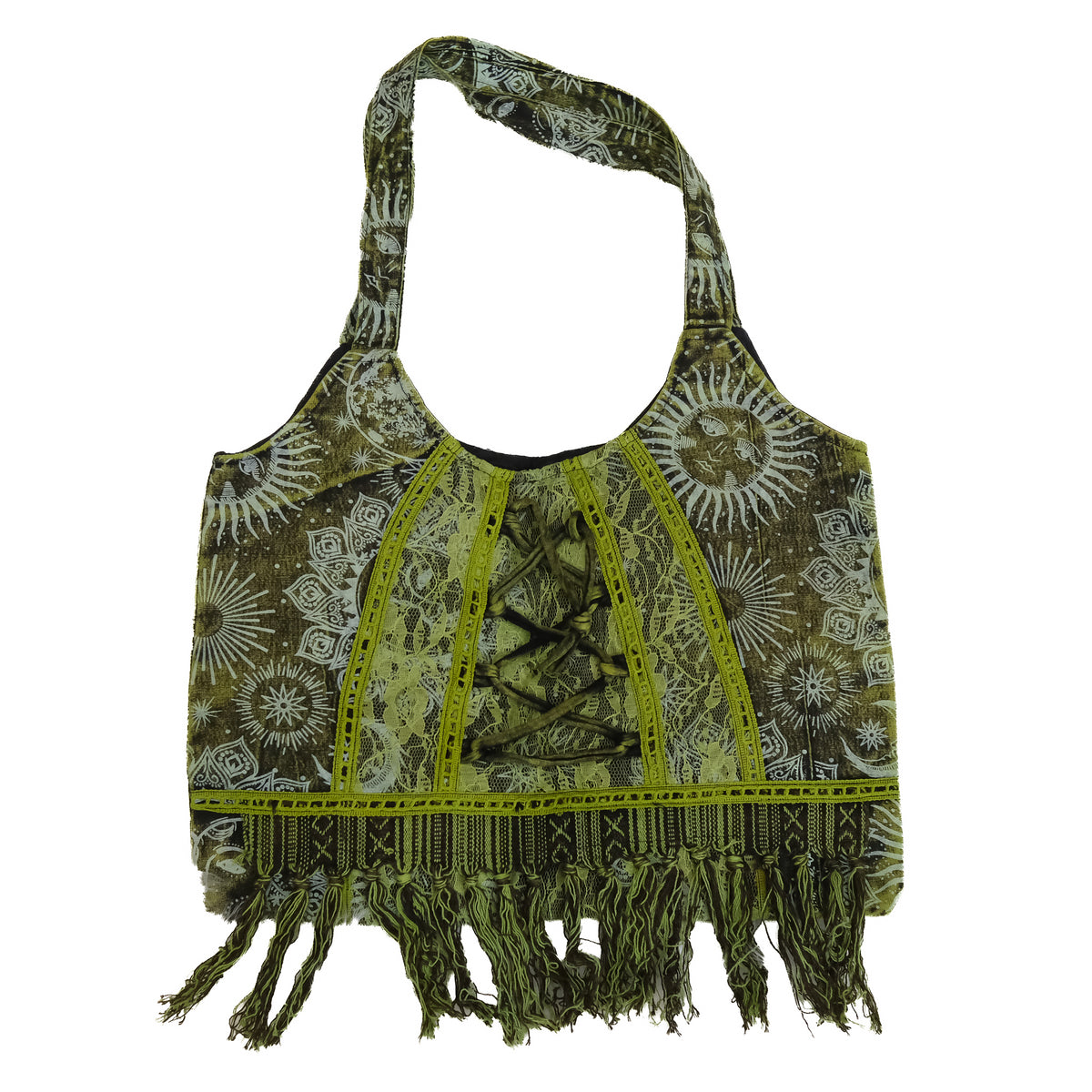 Celestial Sun & Moon Lace Fringe Bag