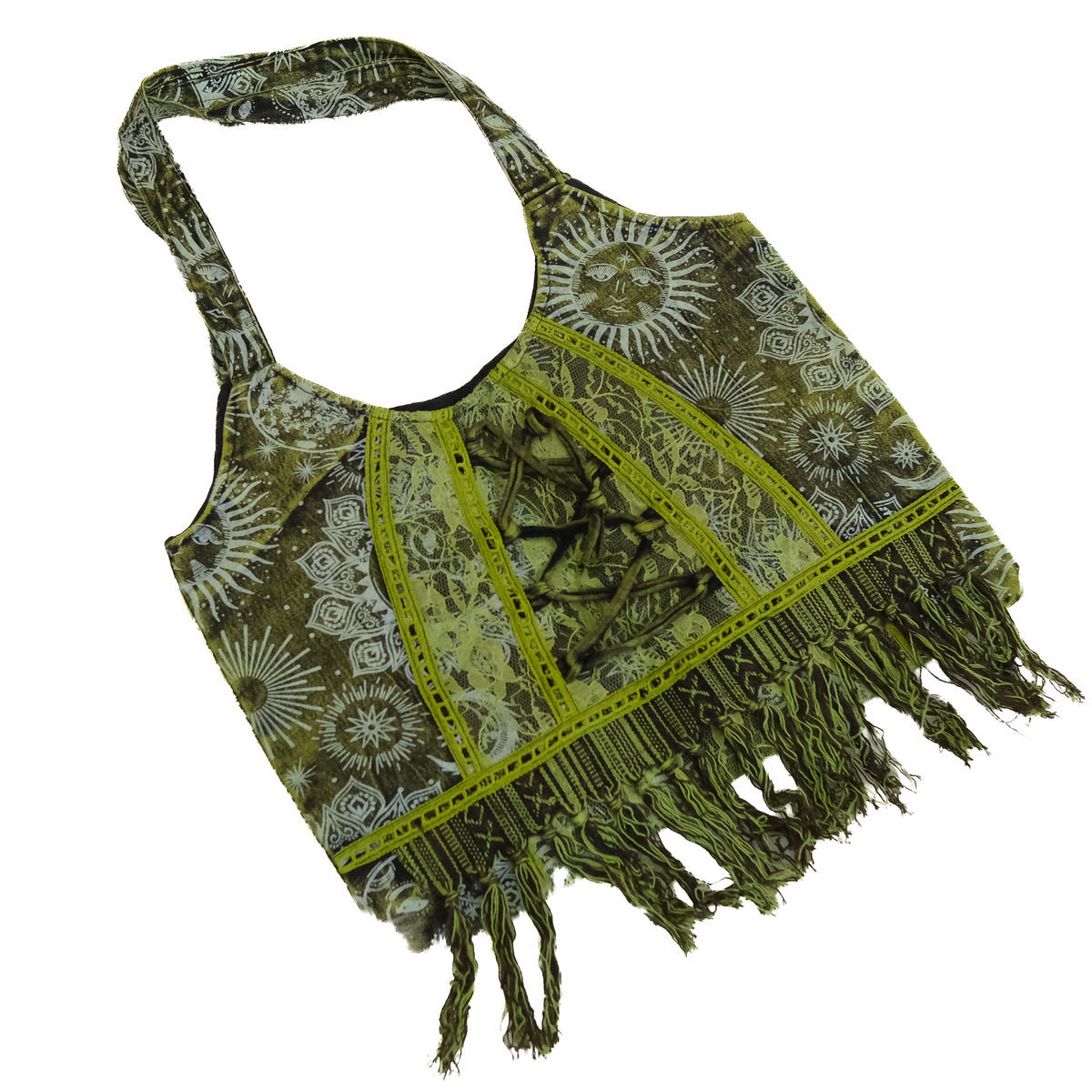 Celestial Sun & Moon Lace Fringe Bag