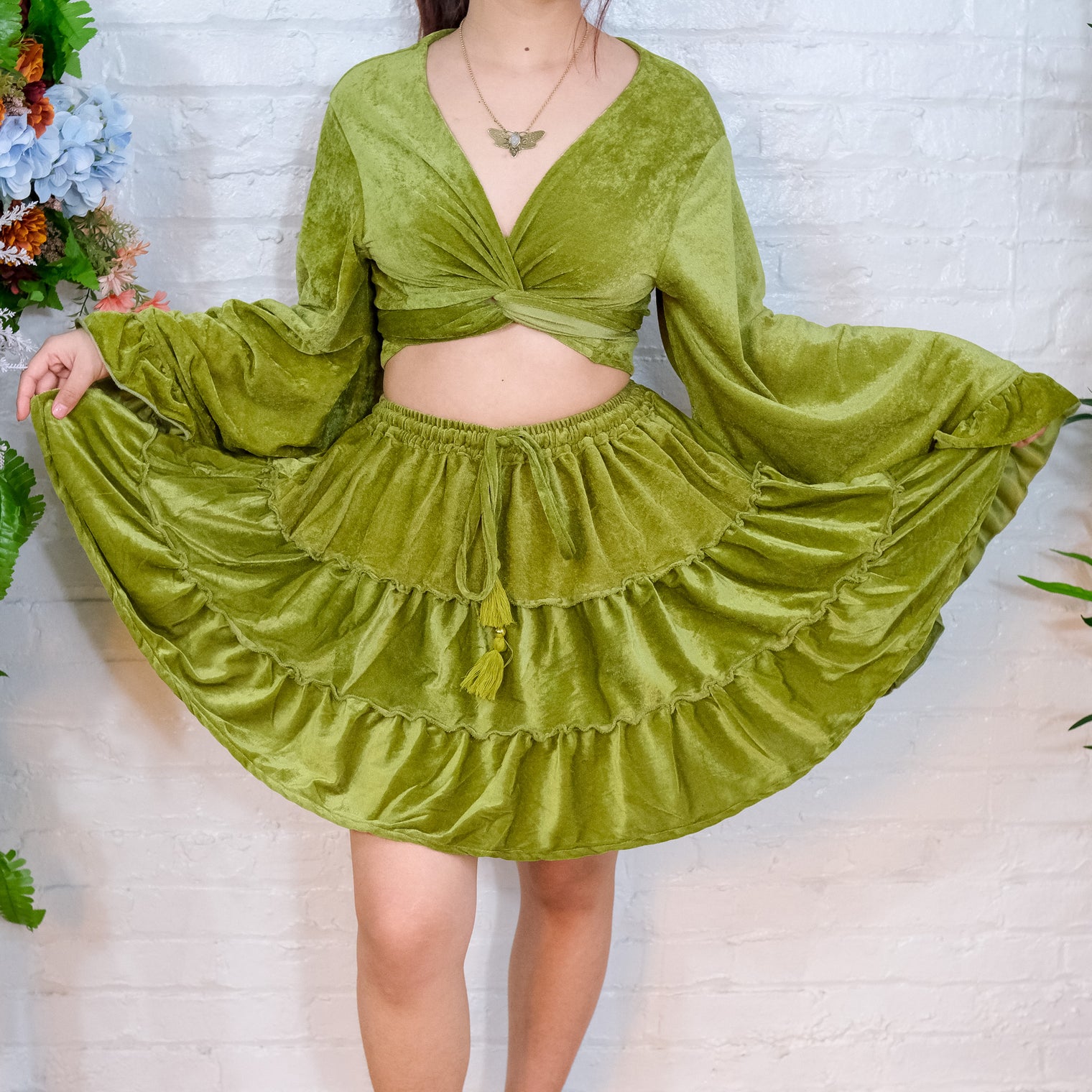 Flowy Velvet Mini Skort with Pockets