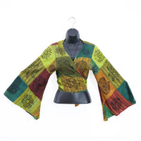 Patchwork Cotton Tie Top with Bell Sleeve
