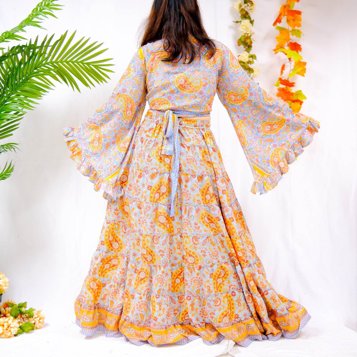 70s Style Boho Skirt with Bell Sleeve Top