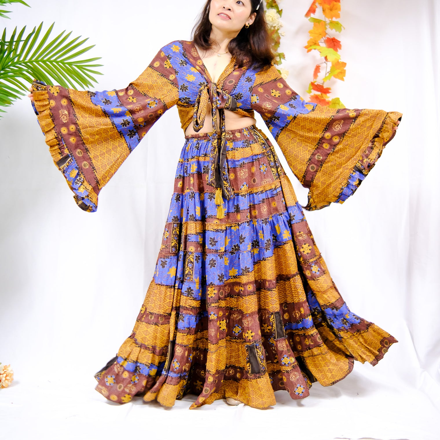 70s Style Boho Skirt with Bell Sleeve Top