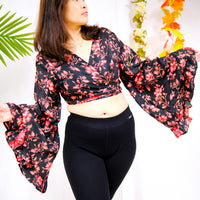 Long Sleeve Bell Sleeve Tie Top with Ruffle