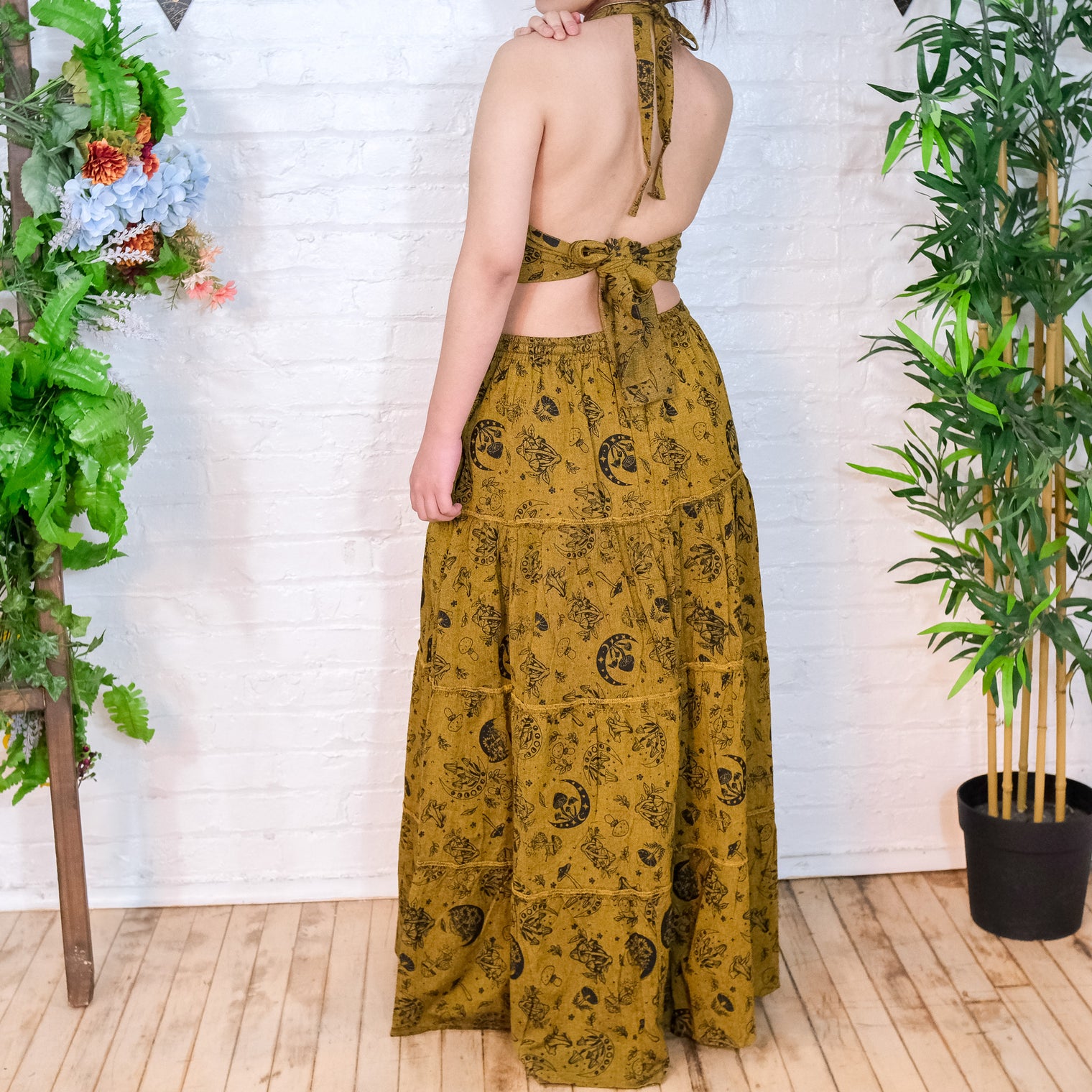 Flowy Tiered Mushroom Celestial Cotton Skirt Set