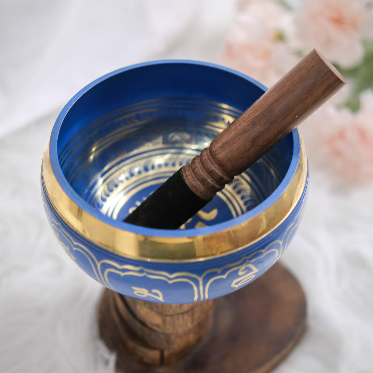 Blue Tibetan Singing Bowl with Om Symbol