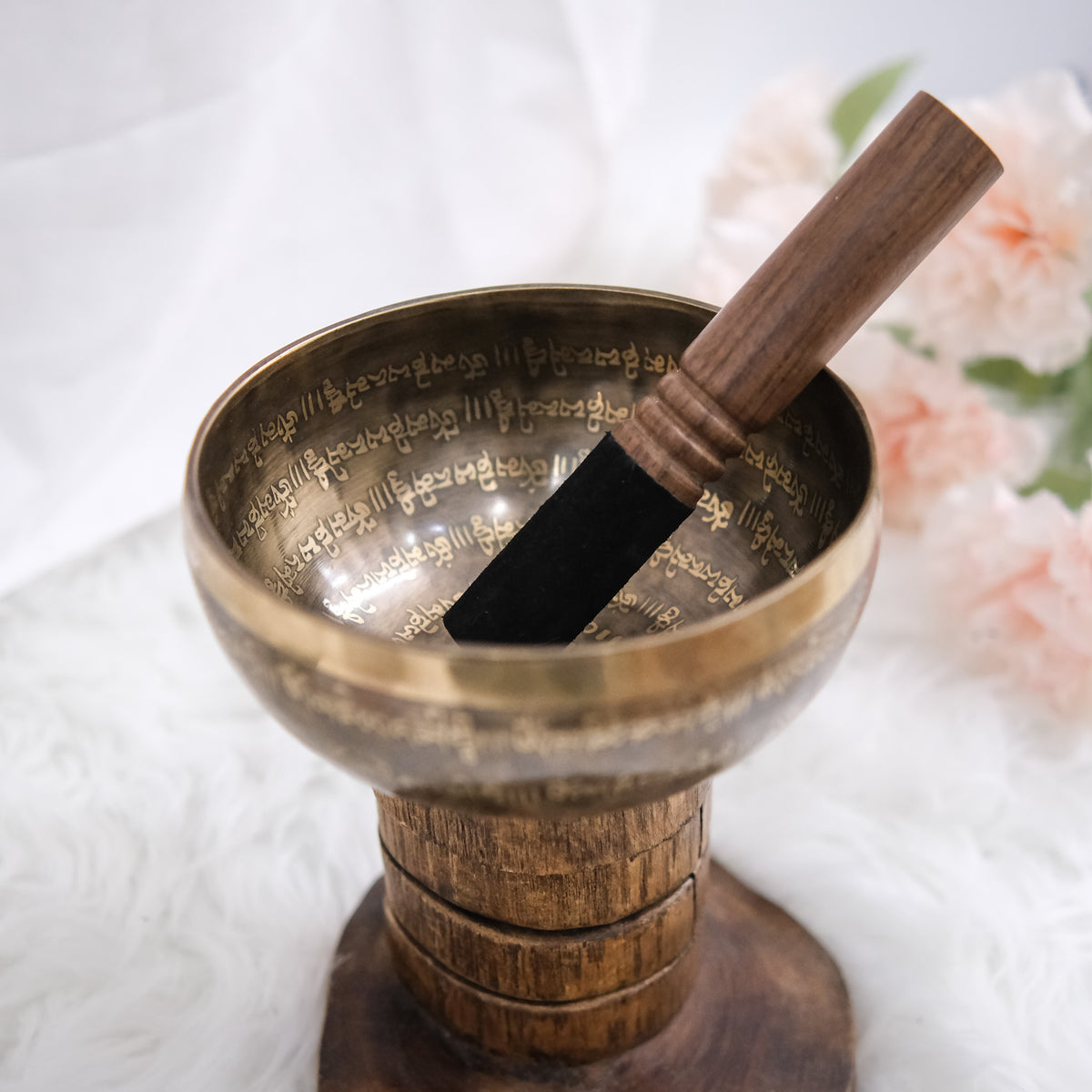 Tibetan Singing Bowl with Om Mani Padme Hum Mantra