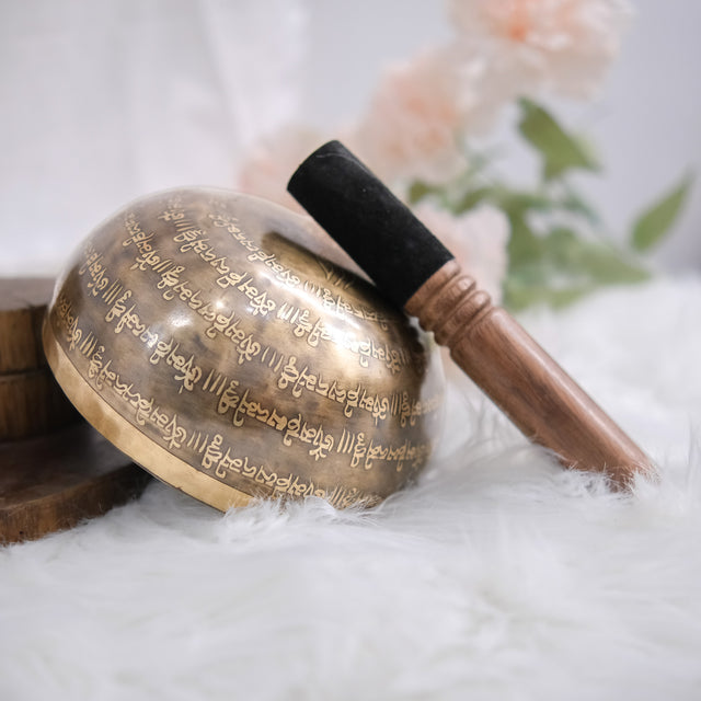 Tibetan Singing Bowl with Om Mani Padme Hum Mantra