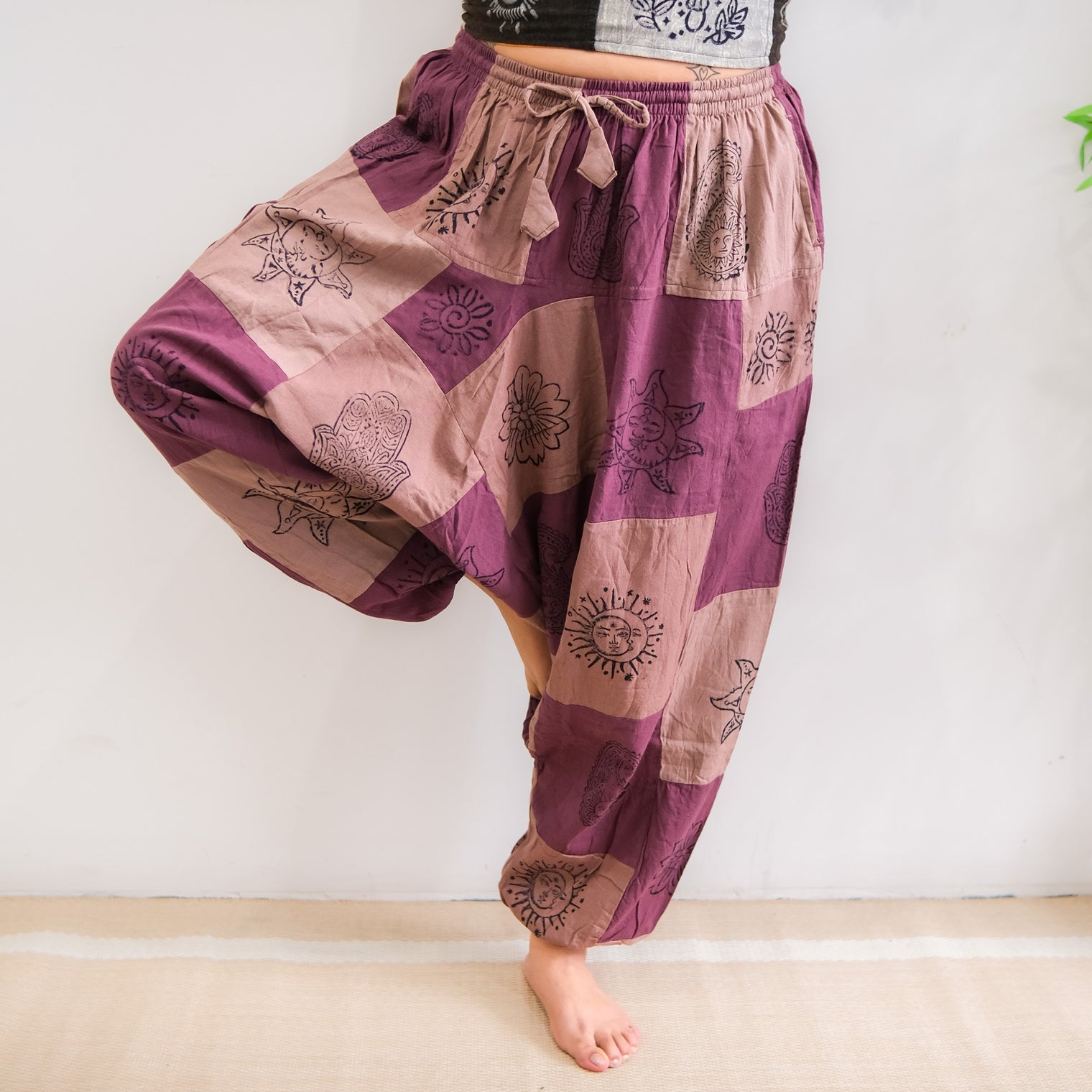 Patchwork Block Print Harem Pants