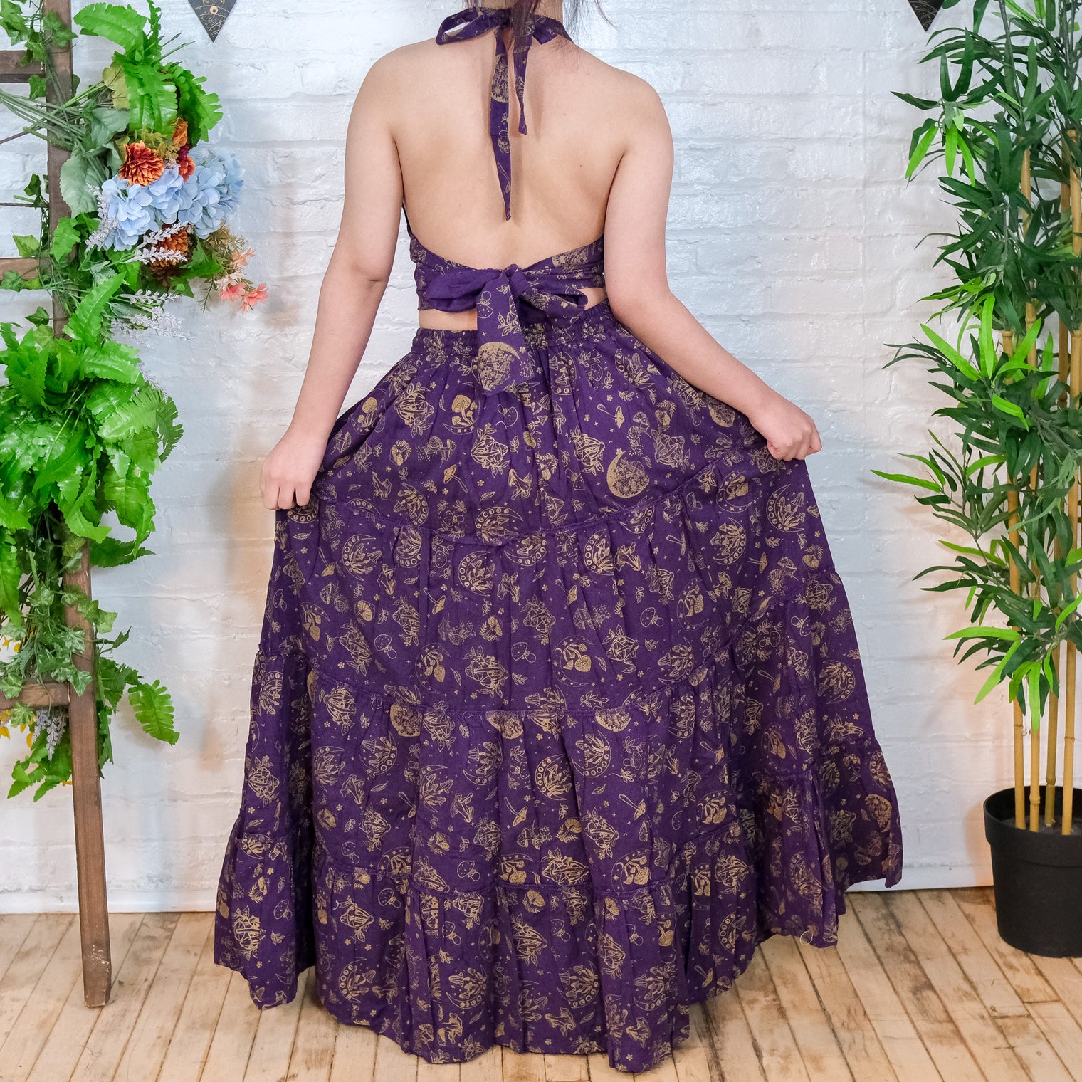 Flowy Tiered Mushroom Celestial Cotton Skirt Set