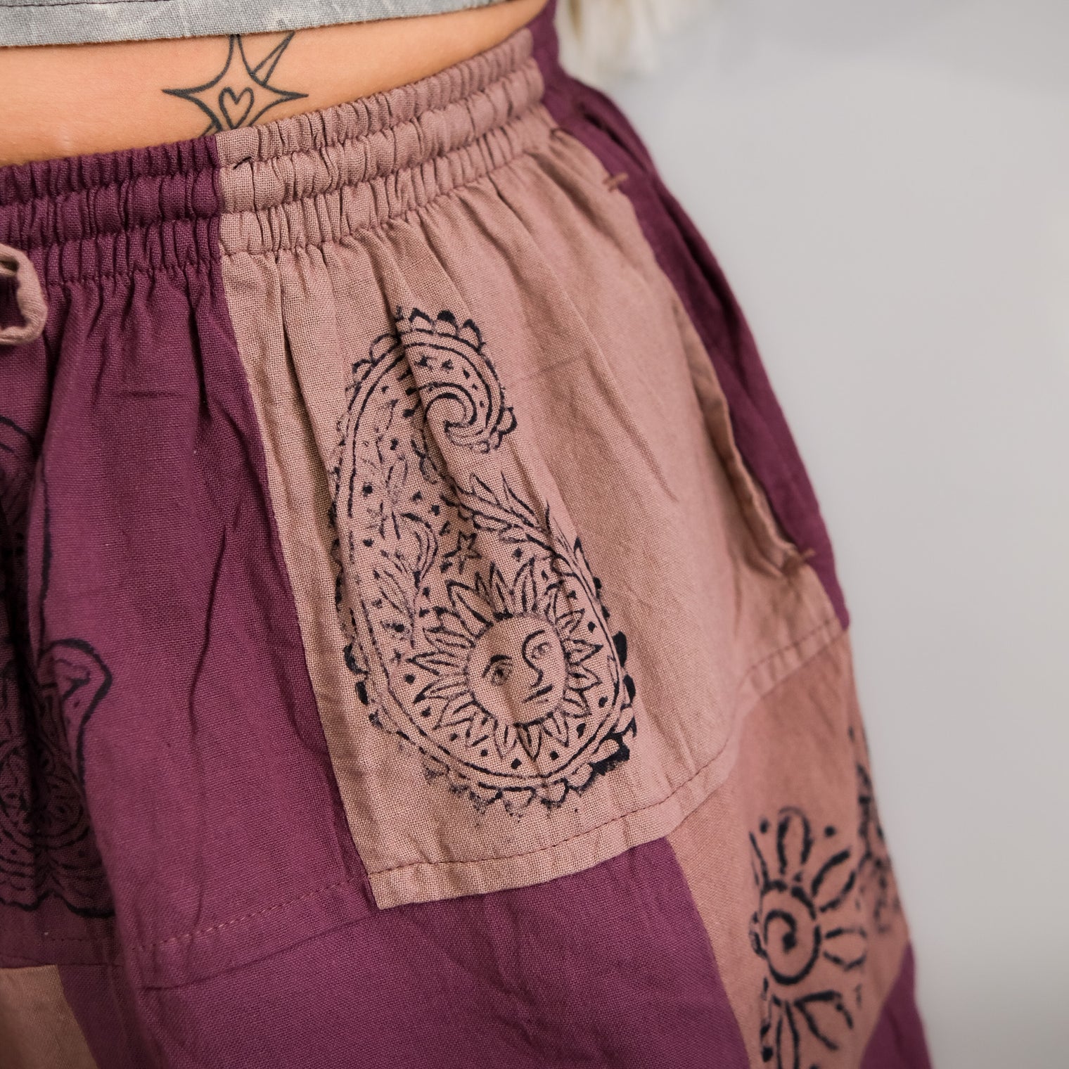 Patchwork Block Print Harem Pants