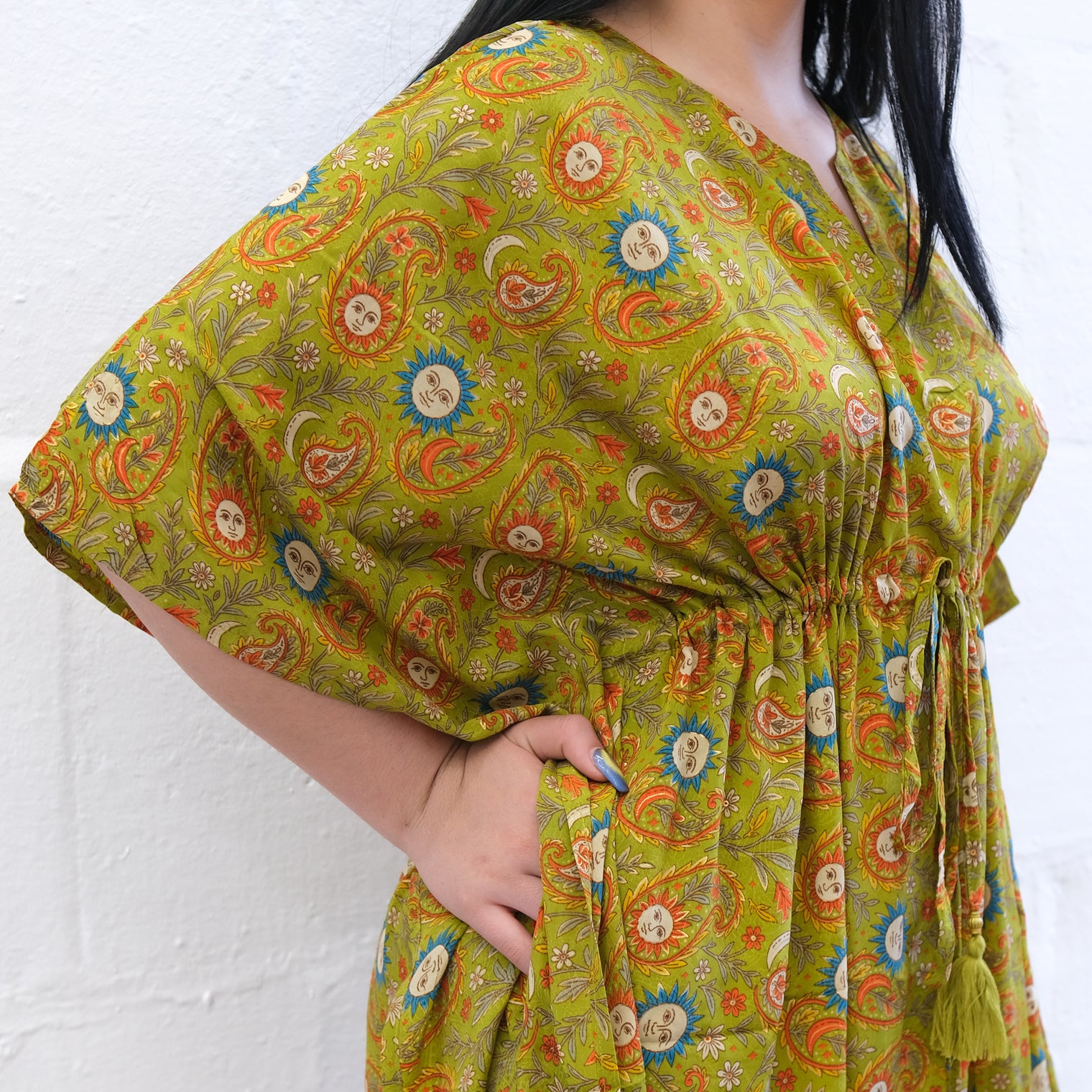 Flowy Celestial Paisley Boho Kaftan Dress