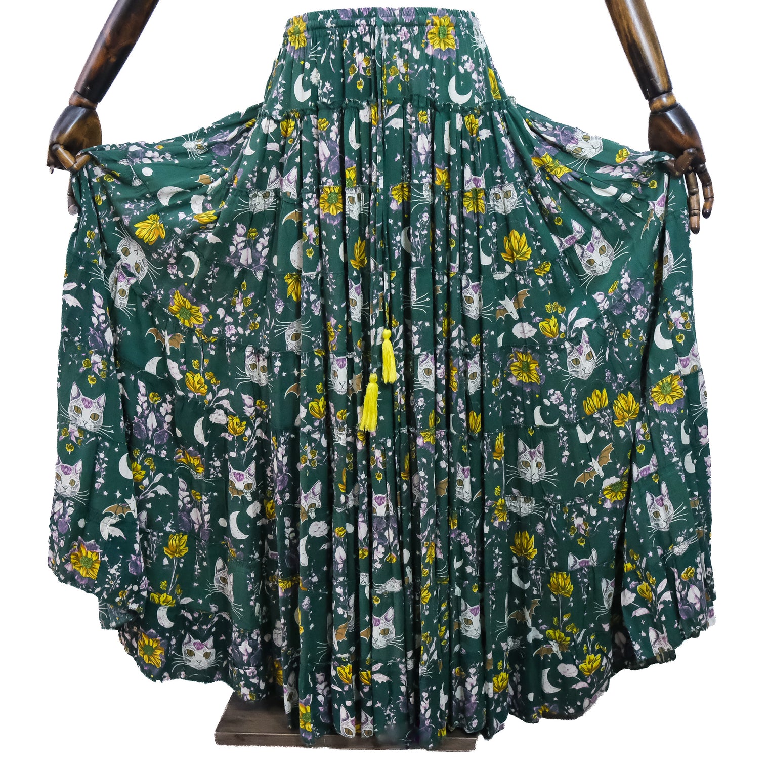 Celestial Cat Moon Tiered Maxi Skirt
