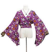 Mystical Cat Moon Bell Sleeve Wrap Top