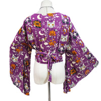 Mystical Cat Moon Bell Sleeve Wrap Top