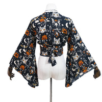 Mystical Cat Moon Bell Sleeve Wrap Top