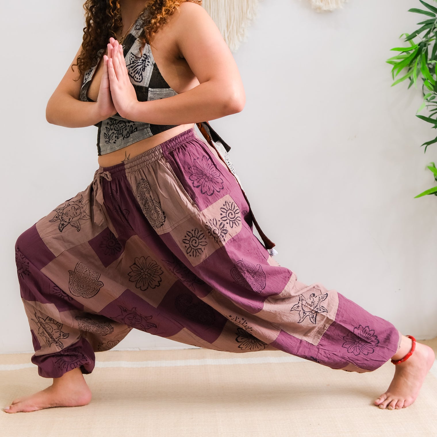 Patchwork Block Print Harem Pants