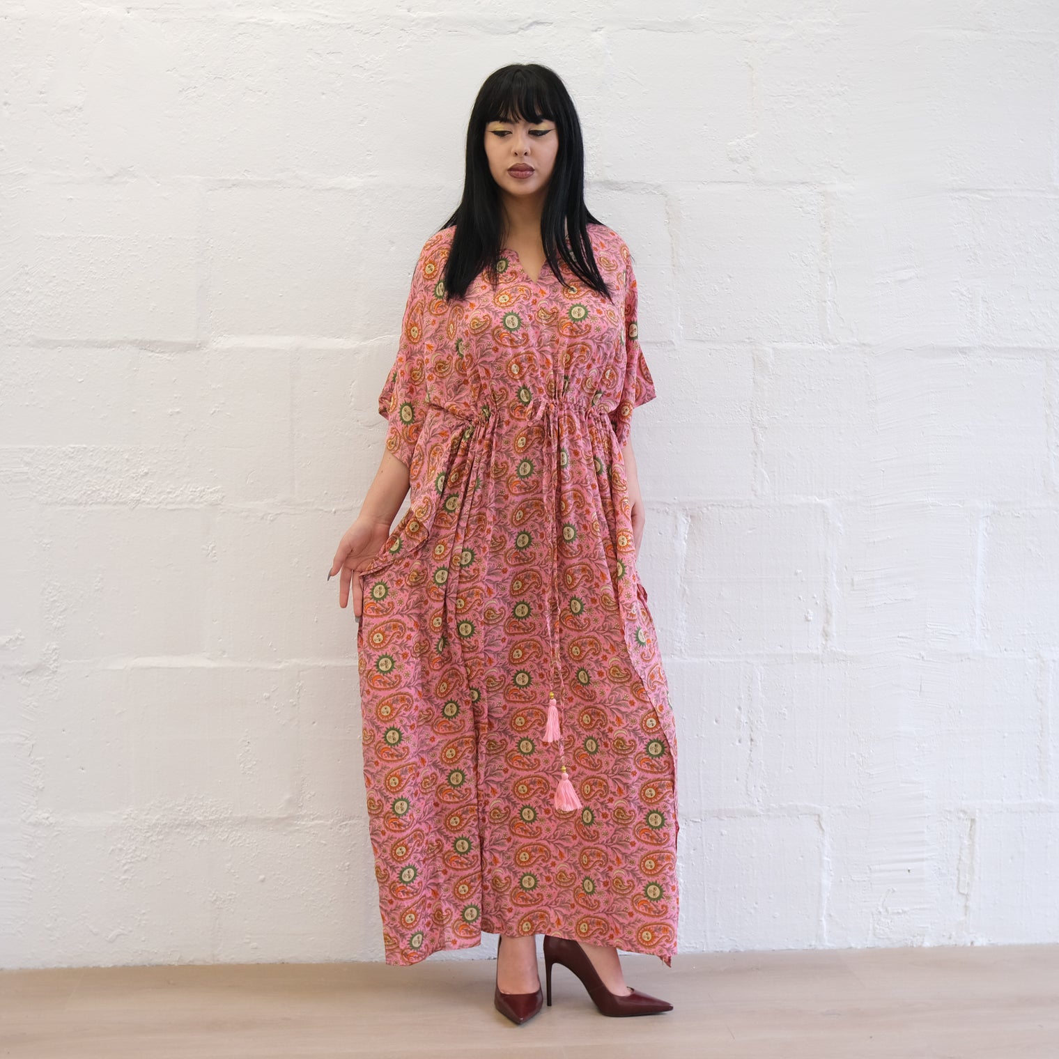 Flowy Celestial Paisley Boho Kaftan Dress