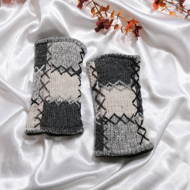 Hand Knit Patch Handwarmers with Fleece Lining