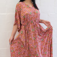 Flowy Celestial Paisley Boho Kaftan Dress