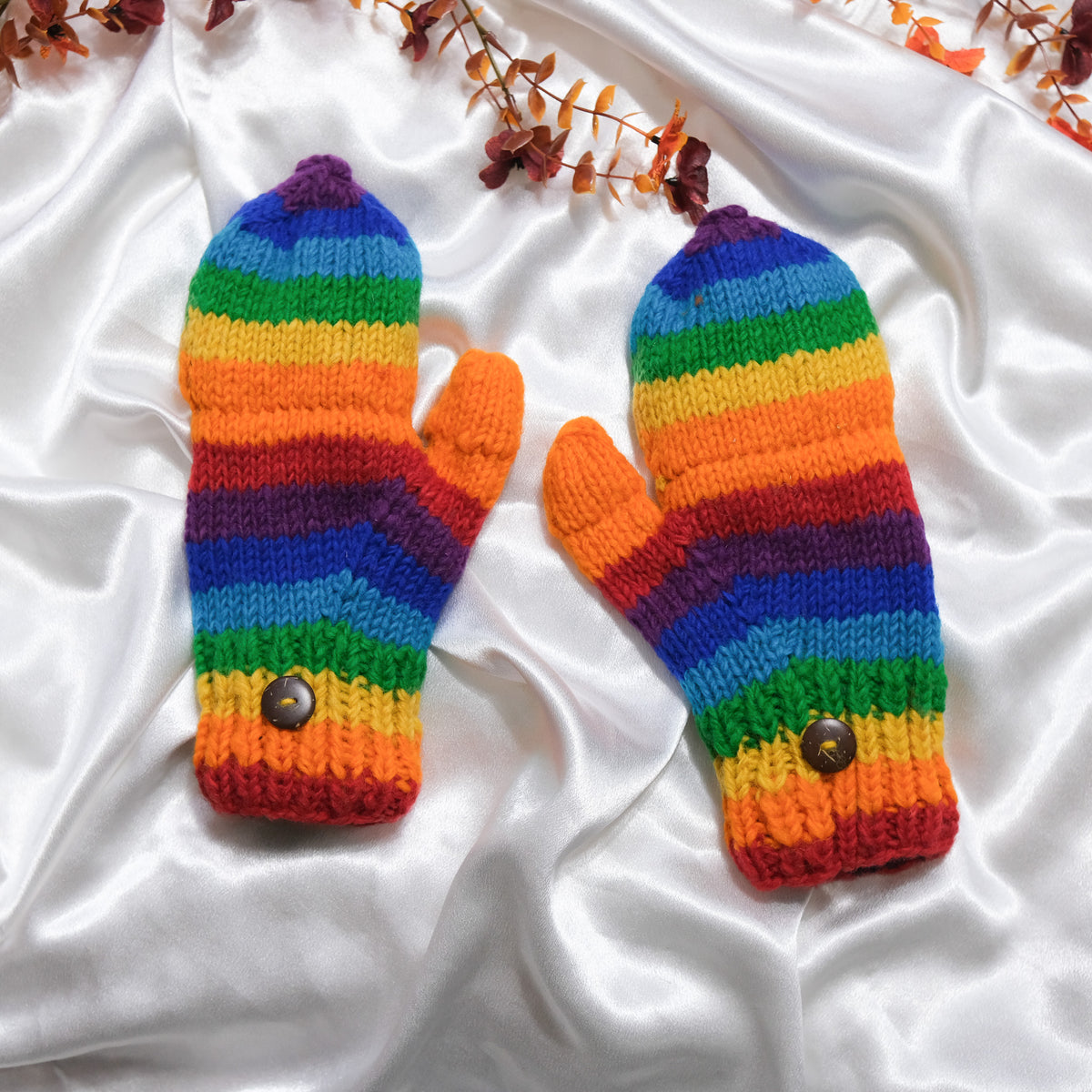 Hand Knitted Rainbow Convertible Gloves/Mitten