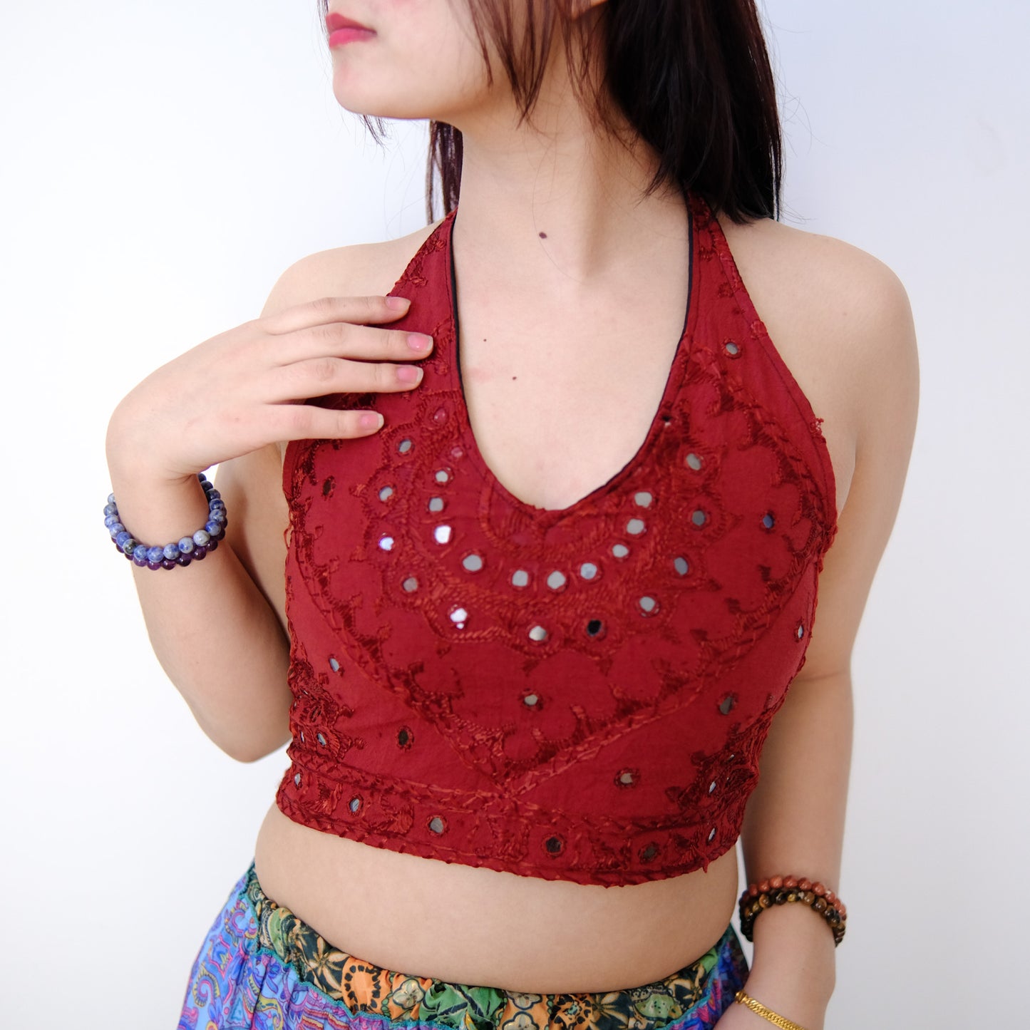 Hand Embroidered Cotton Halter Top