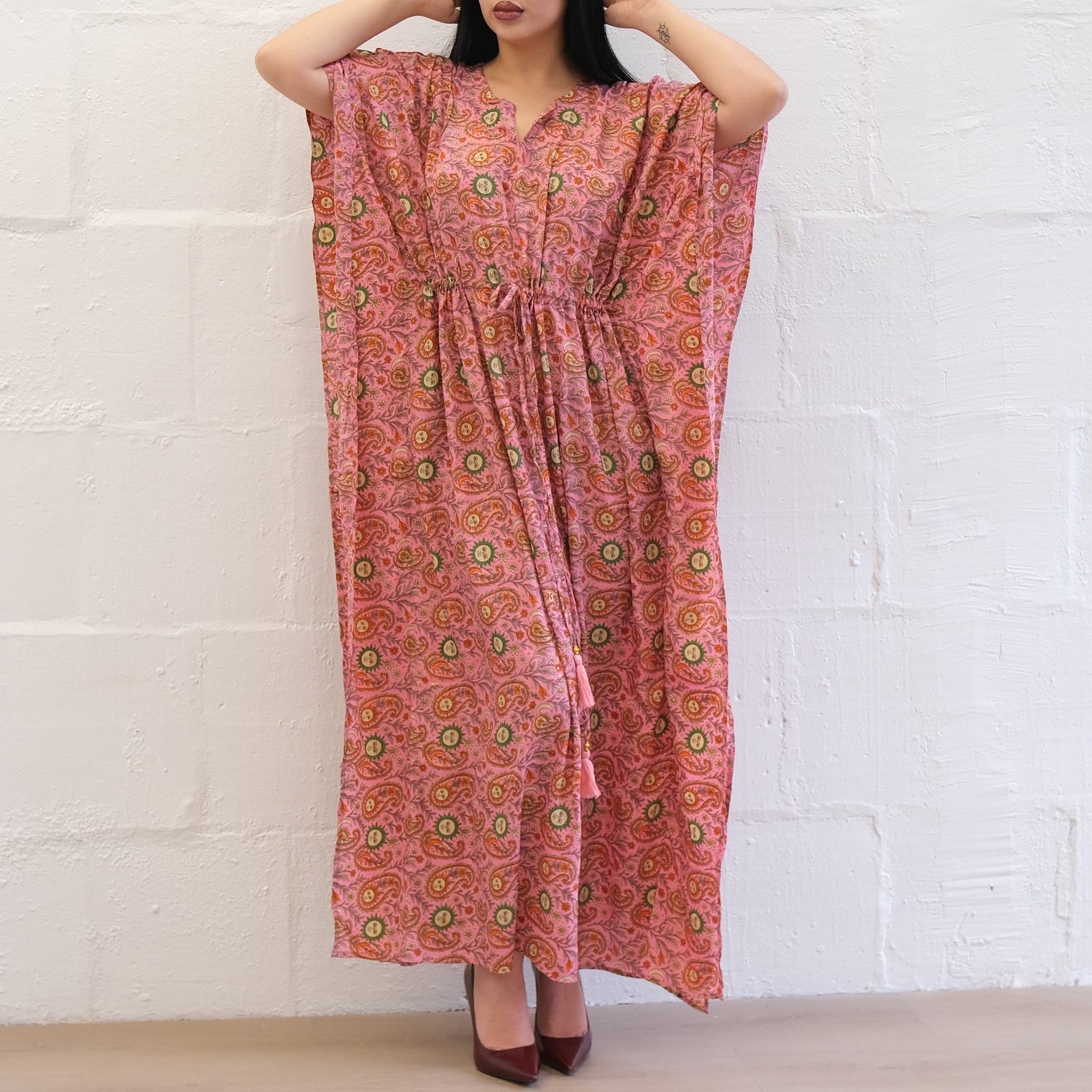 Flowy Celestial Paisley Boho Kaftan Dress