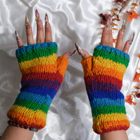 Hand Knitted Rainbow Fingerless Gloves