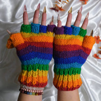 Hand Knitted Rainbow Convertible Gloves/Mitten