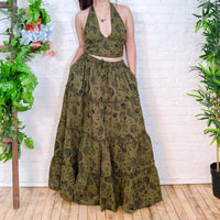 Flowy Tiered Mushroom Celestial Cotton Skirt Set