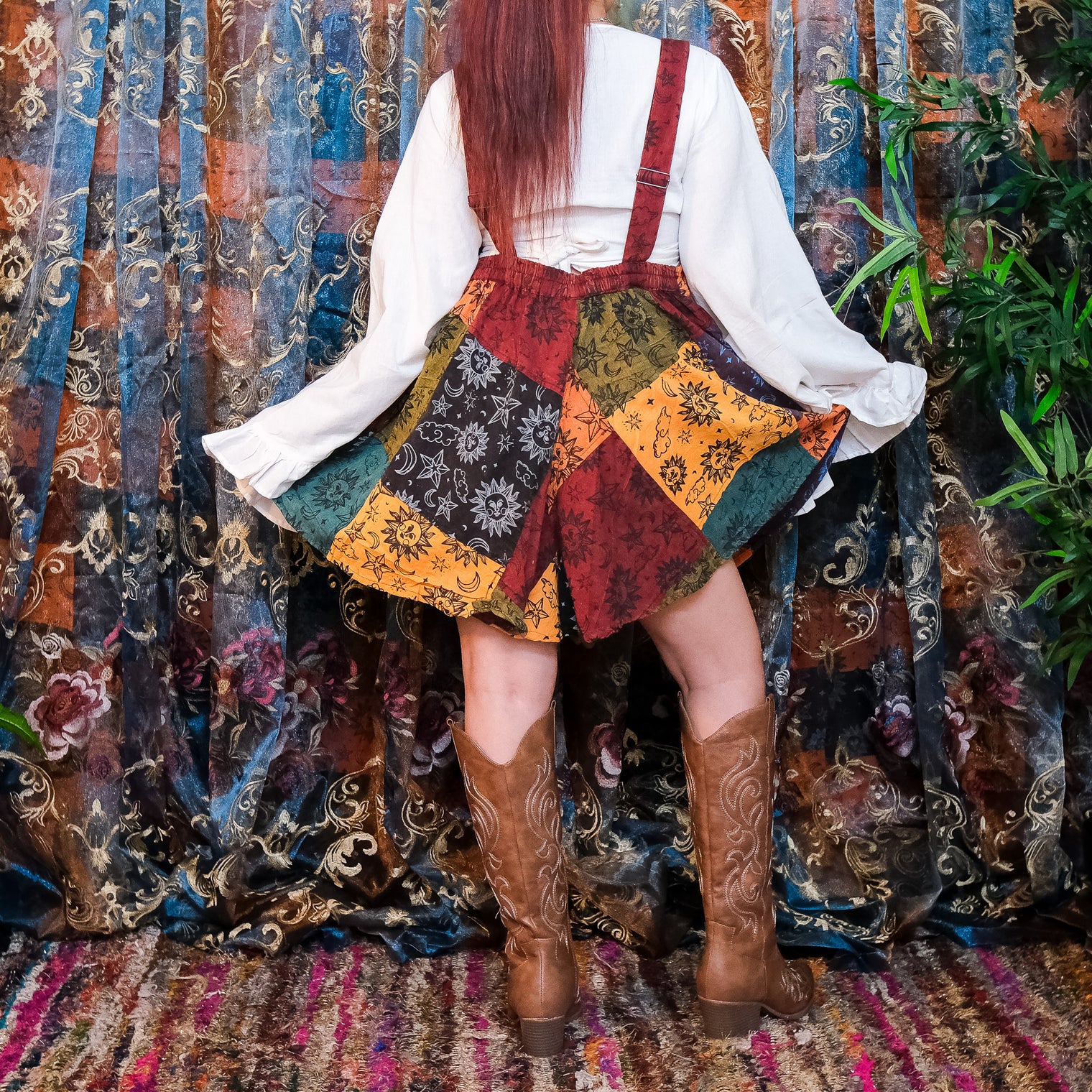 Celestial Patchwork Boho Wide Leg Romper