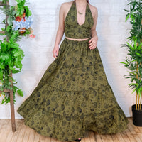 Flowy Tiered Mushroom Celestial Cotton Skirt Set