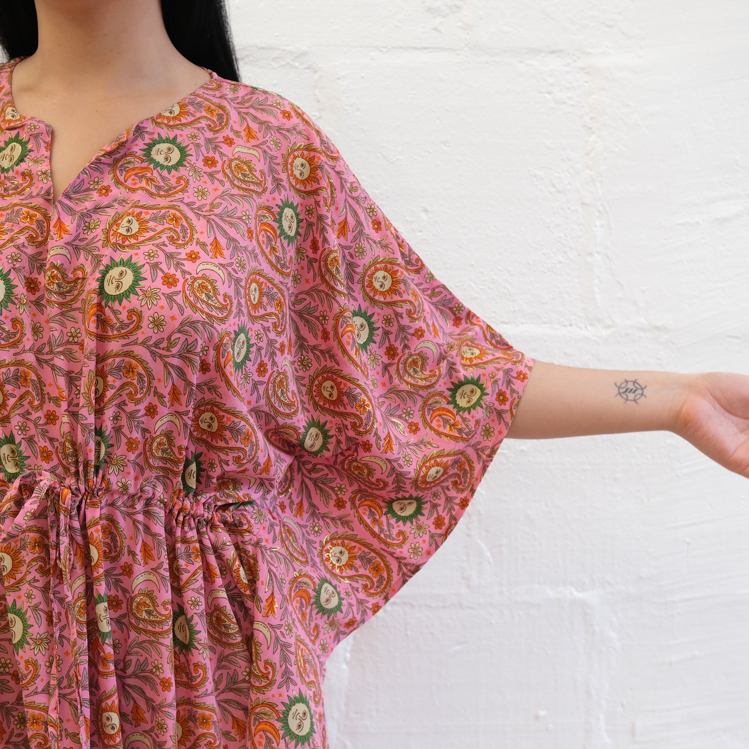 Flowy Celestial Paisley Boho Kaftan Dress