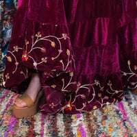 Velvet Boho Flowy Embroidery Skirt and Top
