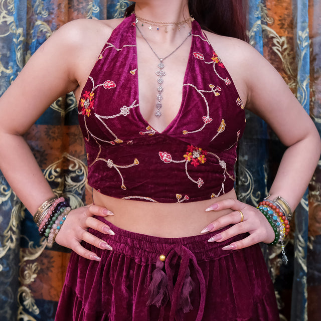 Embroidery Boho Velvet Bralette
