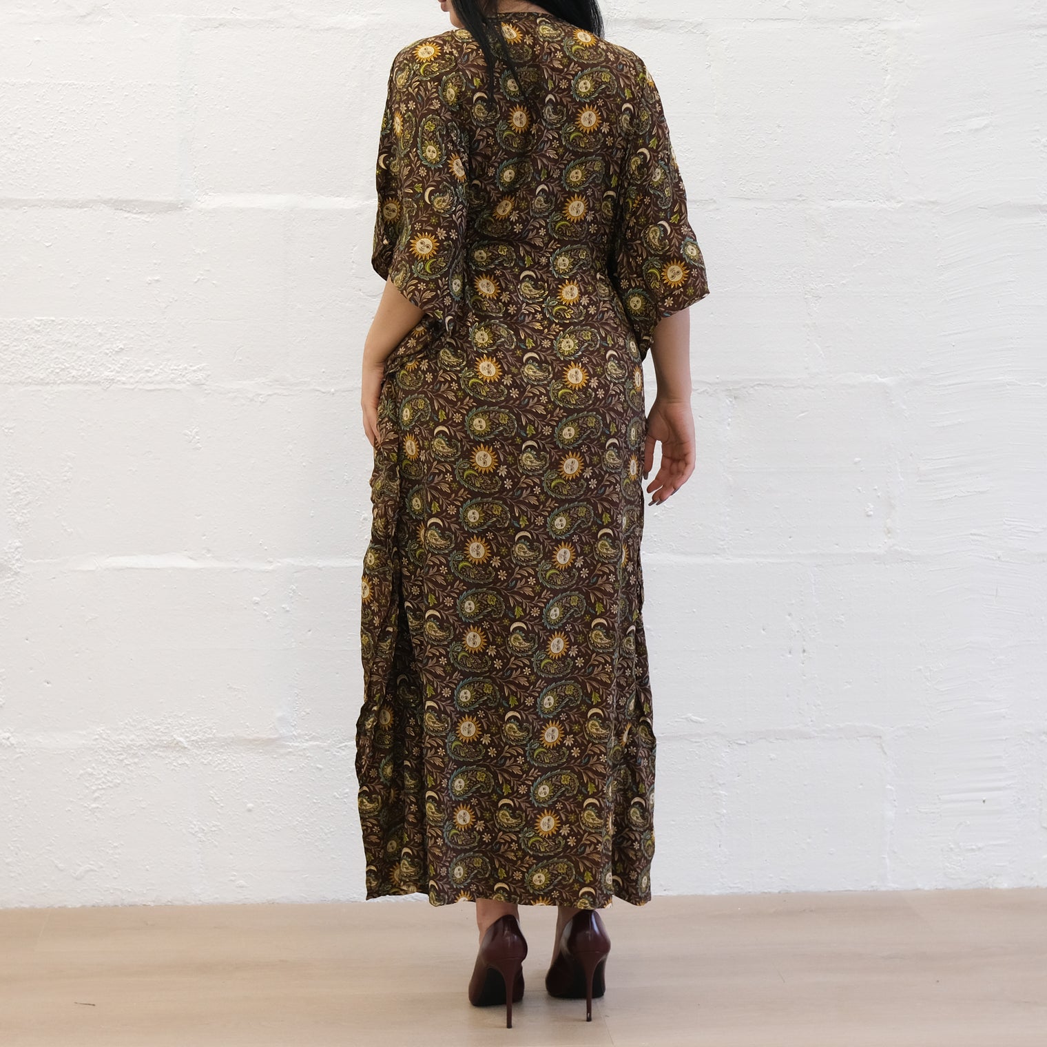 Flowy Celestial Paisley Boho Kaftan Dress