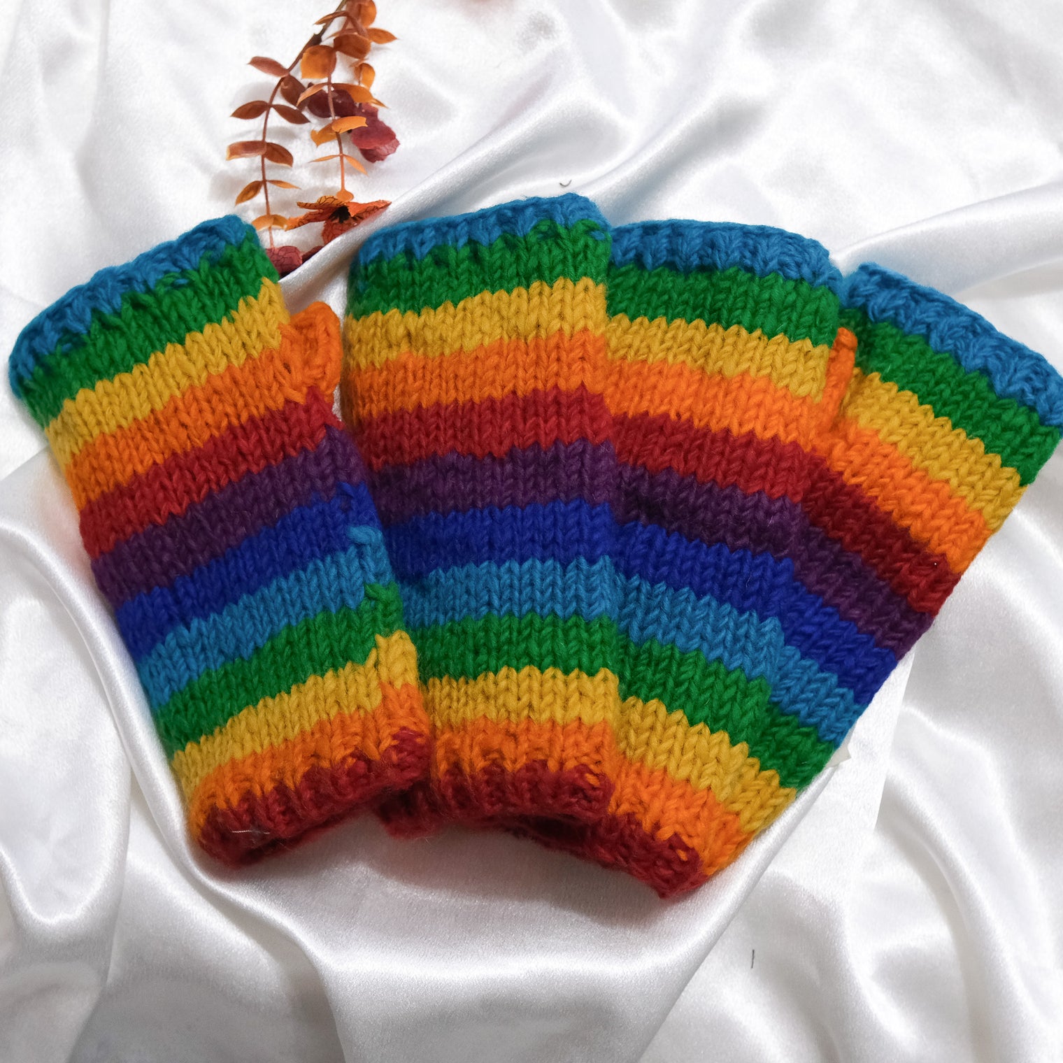 Hand Knitted Rainbow Fingerless Gloves