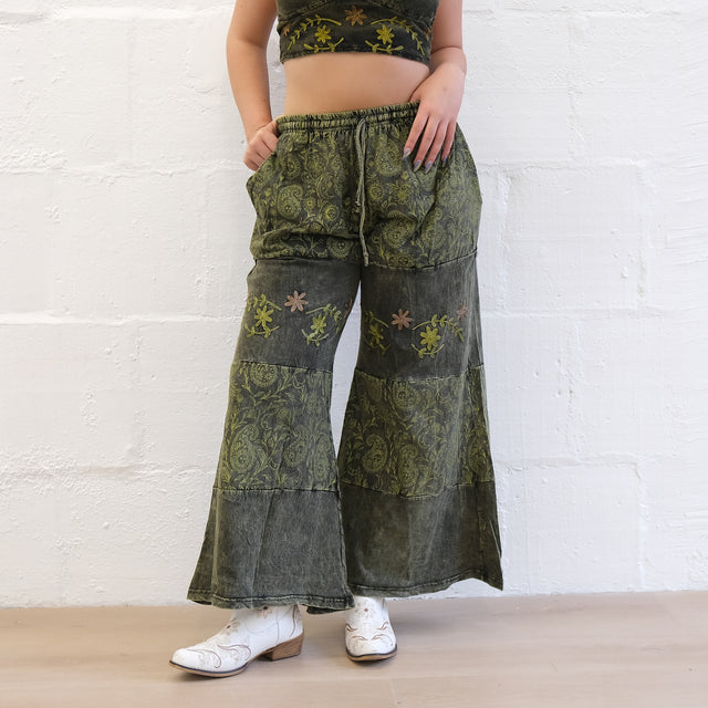 Paisley Boho Embroidered Flowy Wide Leg  Pants