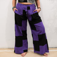 Patchwork Checkered Wide Leg Pants