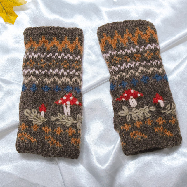 Mushroom Knitted Woolen Handwarmer with Fleece Lining