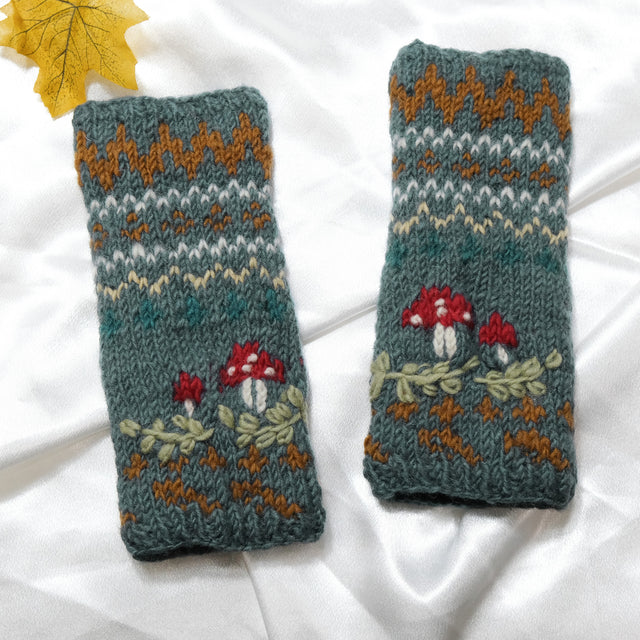 Mushroom Knitted Woolen Handwarmer with Fleece Lining