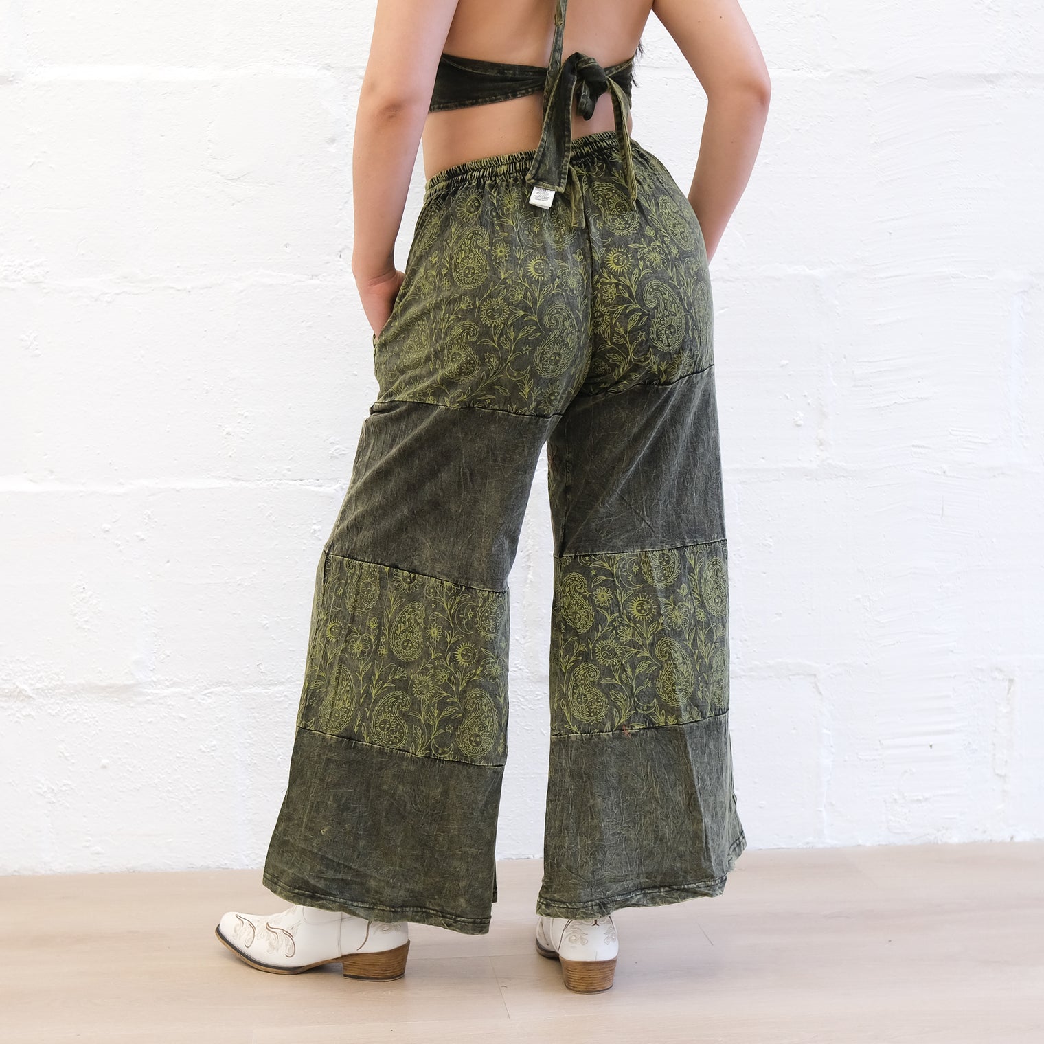 Paisley Boho Embroidered Flowy Wide Leg  Pants