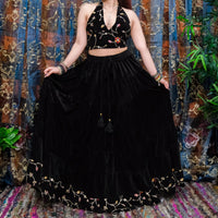 Velvet Boho Flowy Embroidery Skirt and Top