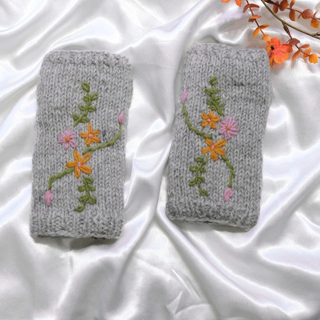 Floral Embroidered Knitted Winter Handwarmer