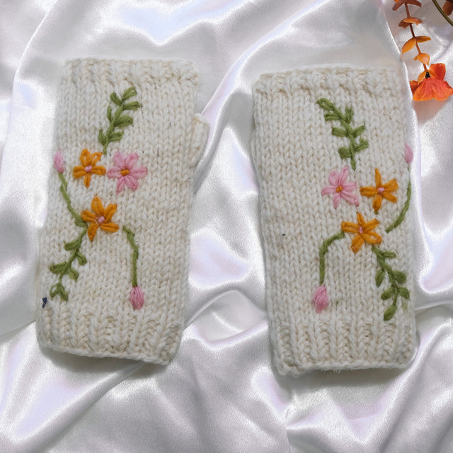 Floral Embroidered Knitted Winter Handwarmer