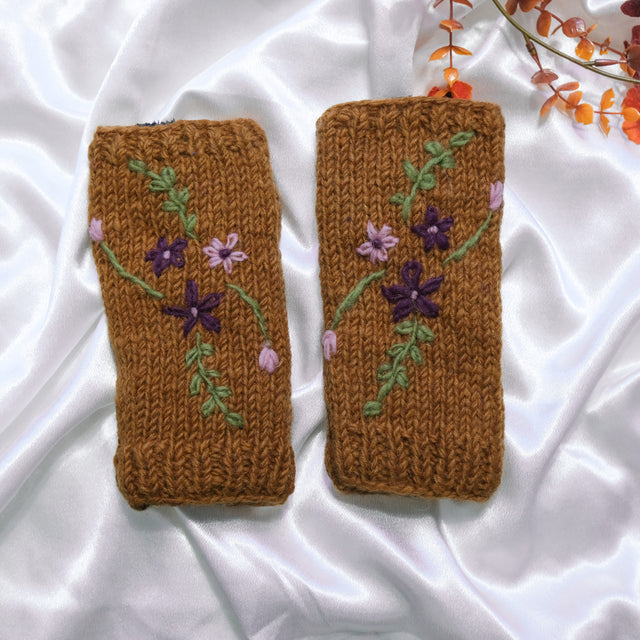 Floral Embroidered Knitted Winter Handwarmer