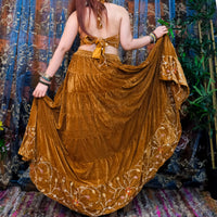 Velvet Boho Flowy Embroidery Skirt and Top