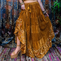 Velvet Boho Flowy Embroidery Skirt and Top