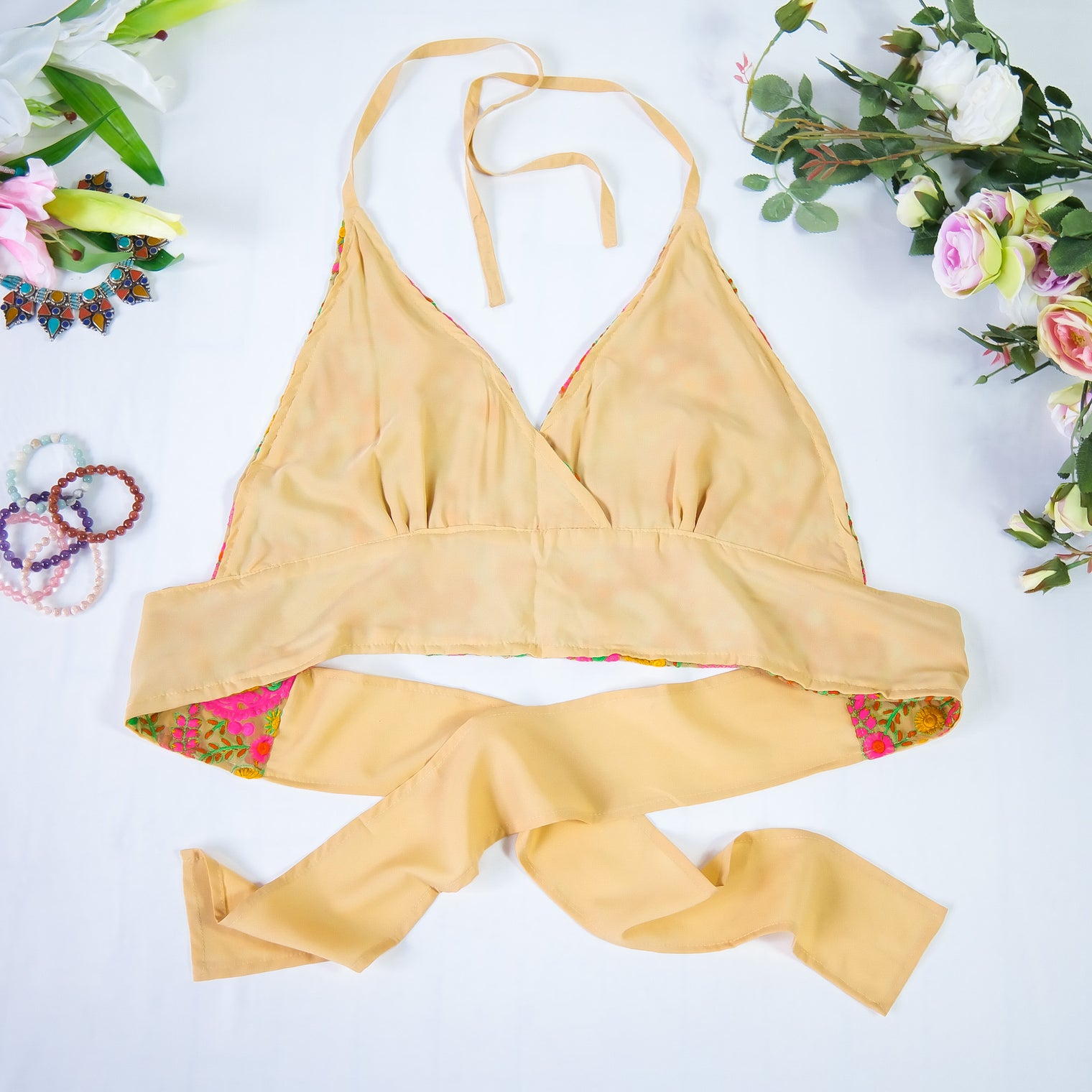 Psychedelic Vintage Hand Embroidered Halter Top