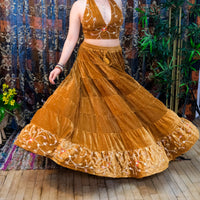 Velvet Boho Flowy Embroidery Skirt and Top